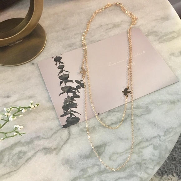 Twin Birds Layered Two Strand Gold Necklace - Picture 4 of 8